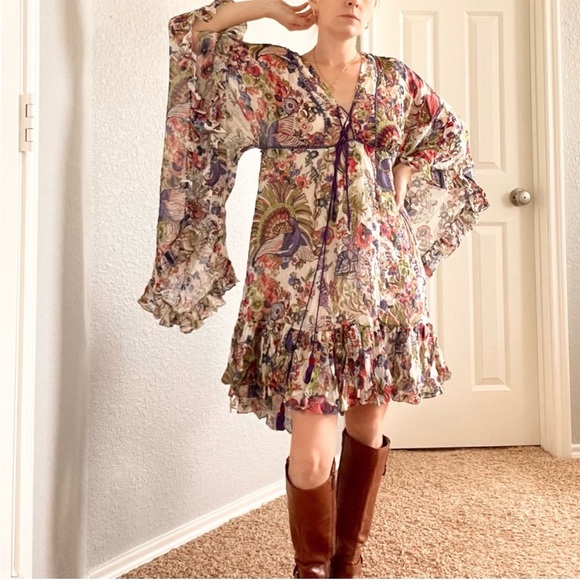 Roberto Cavalli Silk Printed Bell Heather Dress - Picture 1 of 15